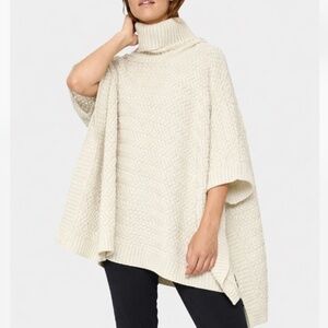 LOLE Chic Winter Cable Knit Relaxed Poncho Chevron Texture Cream One Size NWT